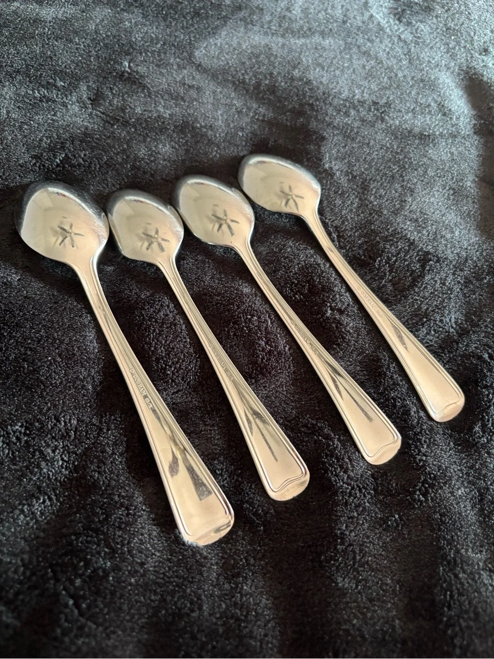 VTG Gorham Monet  Stainless Steel Set Of 4 Oval Soup Spoons 7 & 6” Outline Edge